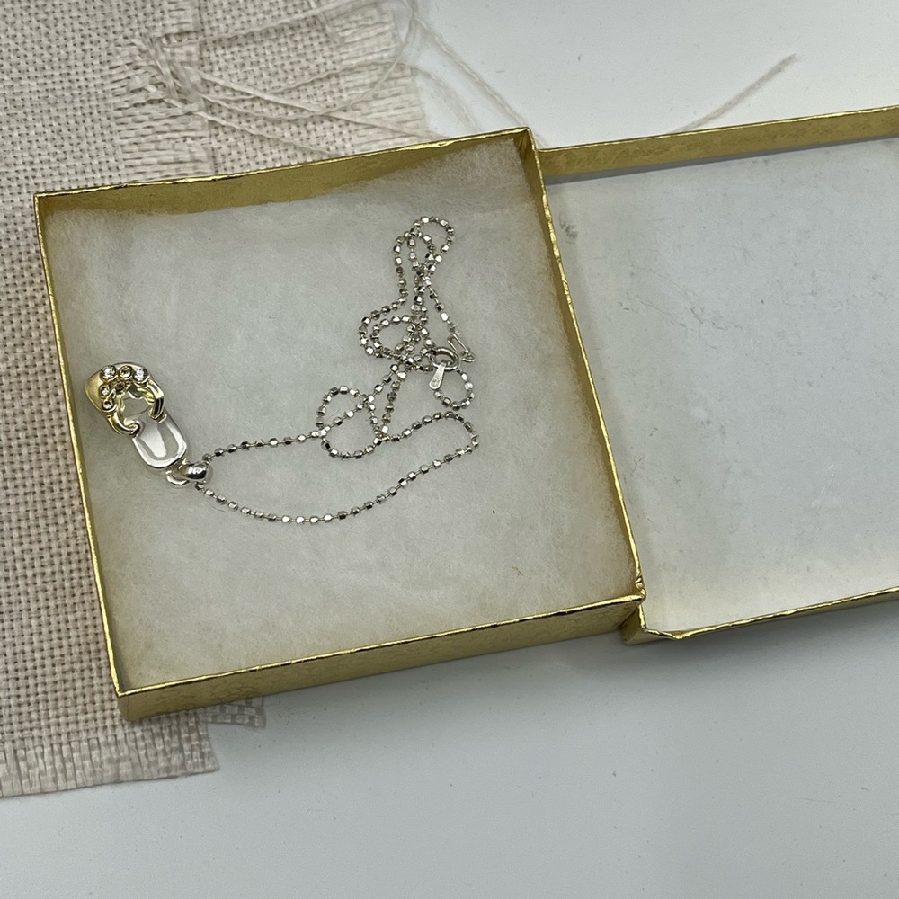 Vintage Sterling Silver Flip-Flop CZ Necklace | Italy 925 | 16” Chain - Picture 15 of 17